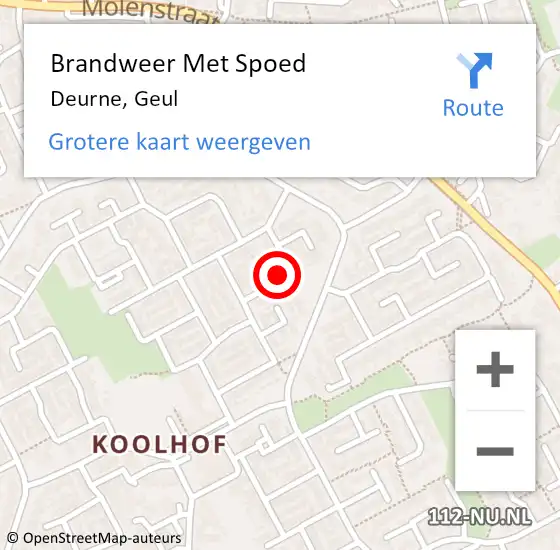 Locatie op kaart van de 112 melding: Brandweer Met Spoed Naar Deurne, Geul op 6 september 2021 22:32