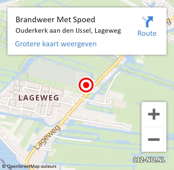 Locatie op kaart van de 112 melding: Brandweer Met Spoed Naar Ouderkerk aan den IJssel, Lageweg op 6 september 2021 23:31