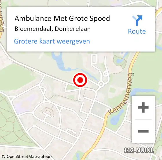 Locatie op kaart van de 112 melding: Ambulance Met Grote Spoed Naar Bloemendaal, Donkerelaan op 6 september 2021 23:34