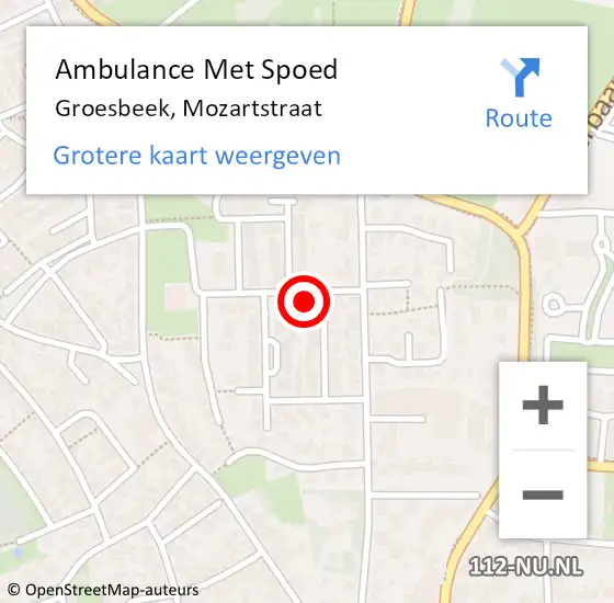 Locatie op kaart van de 112 melding: Ambulance Met Spoed Naar Groesbeek, Mozartstraat op 6 september 2021 23:38