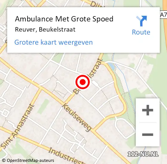 Locatie op kaart van de 112 melding: Ambulance Met Grote Spoed Naar Reuver, Beukelstraat op 22 juni 2014 02:56