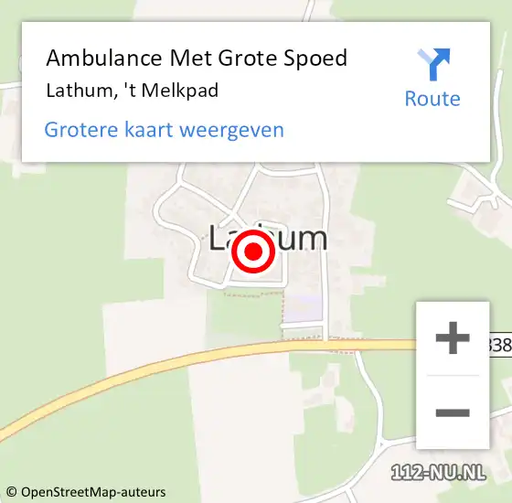 Locatie op kaart van de 112 melding: Ambulance Met Grote Spoed Naar Lathum, 't Melkpad op 7 september 2021 00:49