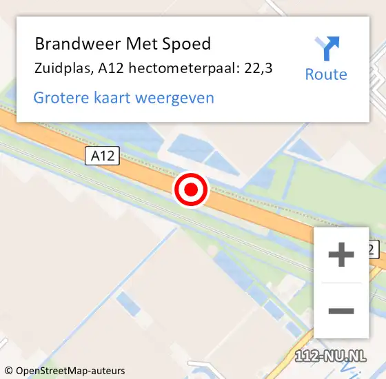 Locatie op kaart van de 112 melding: Brandweer Met Spoed Naar Zuidplas, A12 hectometerpaal: 22,3 op 7 september 2021 00:57