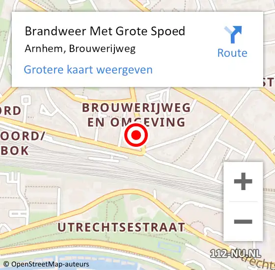 Locatie op kaart van de 112 melding: Brandweer Met Grote Spoed Naar Arnhem, Brouwerijweg op 7 september 2021 01:23