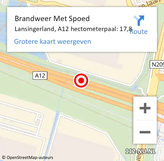 Locatie op kaart van de 112 melding: Brandweer Met Spoed Naar Lansingerland, A12 hectometerpaal: 17,8 op 7 september 2021 01:55