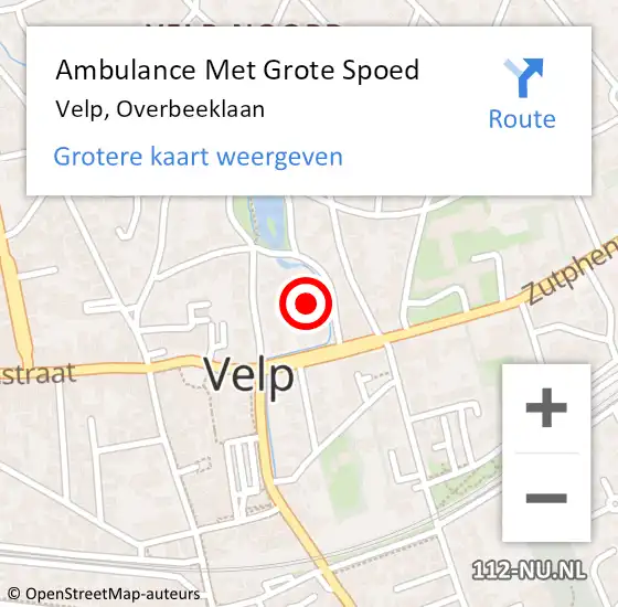 Locatie op kaart van de 112 melding: Ambulance Met Grote Spoed Naar Velp, Overbeeklaan op 7 september 2021 02:10