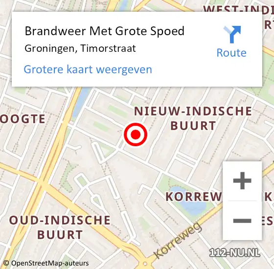 Locatie op kaart van de 112 melding: Brandweer Met Grote Spoed Naar Groningen, Timorstraat op 7 september 2021 03:21