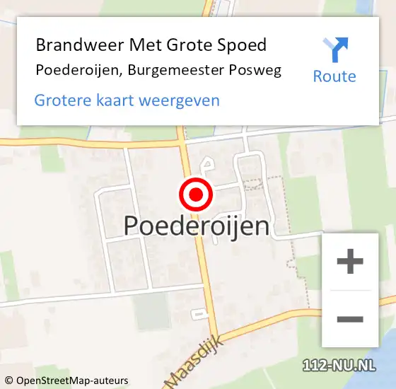 Locatie op kaart van de 112 melding: Brandweer Met Grote Spoed Naar Poederoijen, Burgemeester Posweg op 7 september 2021 03:53
