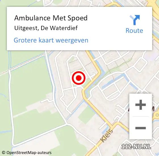 Locatie op kaart van de 112 melding: Ambulance Met Spoed Naar Uitgeest, De Waterdief op 7 september 2021 04:49
