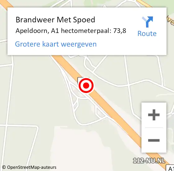 Locatie op kaart van de 112 melding: Brandweer Met Spoed Naar Apeldoorn, A1 hectometerpaal: 73,8 op 7 september 2021 05:11