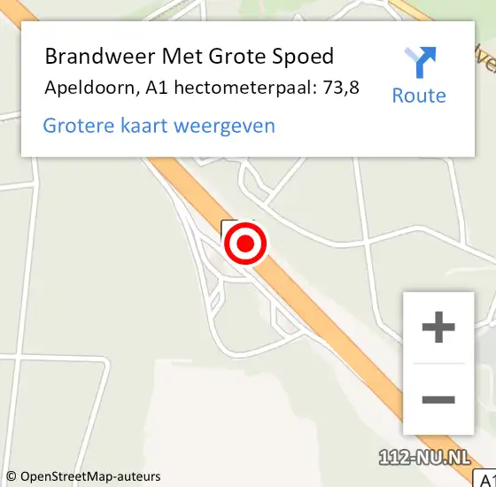 Locatie op kaart van de 112 melding: Brandweer Met Grote Spoed Naar Apeldoorn, A1 hectometerpaal: 73,8 op 7 september 2021 05:17