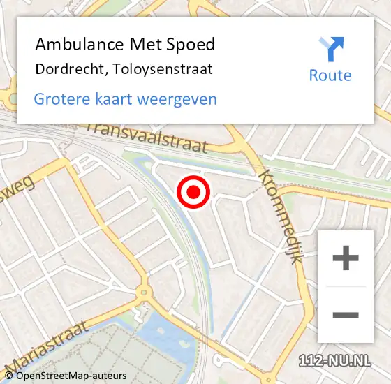 Locatie op kaart van de 112 melding: Ambulance Met Spoed Naar Dordrecht, Toloysenstraat op 7 september 2021 05:22