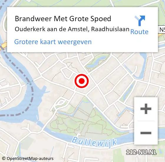 Locatie op kaart van de 112 melding: Brandweer Met Grote Spoed Naar Ouderkerk aan de Amstel, Raadhuislaan op 7 september 2021 07:50