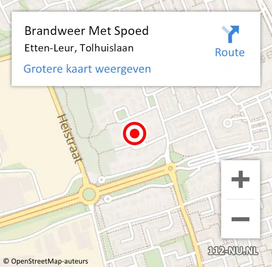 Locatie op kaart van de 112 melding: Brandweer Met Spoed Naar Etten-Leur, Tolhuislaan op 7 september 2021 07:59