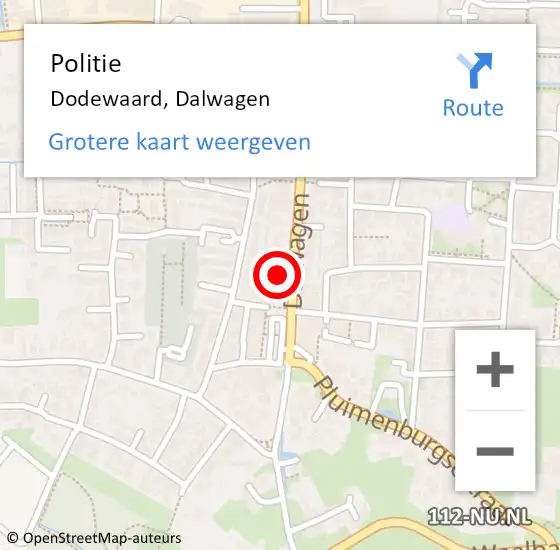 Locatie op kaart van de 112 melding: Politie Dodewaard, Dalwagen op 7 september 2021 08:01