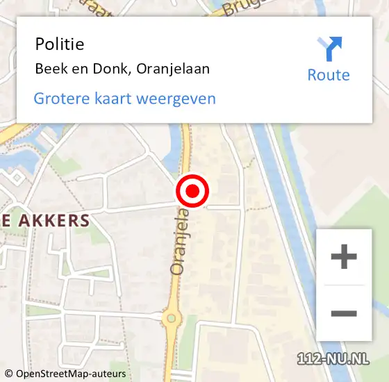 Locatie op kaart van de 112 melding: Politie Beek en Donk, Oranjelaan op 7 september 2021 08:06
