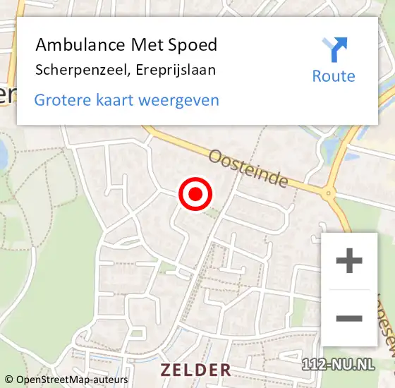 Locatie op kaart van de 112 melding: Ambulance Met Spoed Naar Scherpenzeel, Ereprijslaan op 7 september 2021 08:08