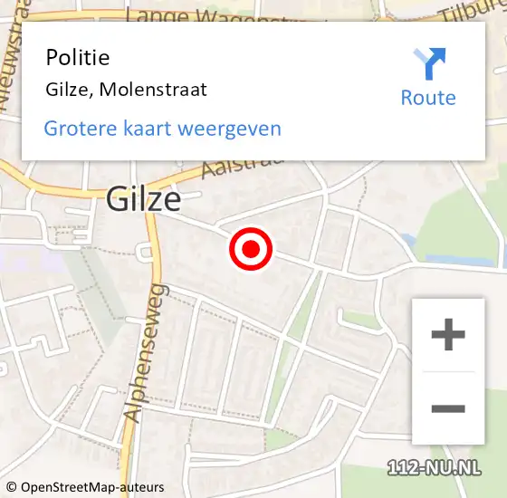 Locatie op kaart van de 112 melding: Politie Gilze, Molenstraat op 7 september 2021 09:44