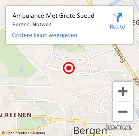 Locatie op kaart van de 112 melding: Ambulance Met Grote Spoed Naar Bergen, Notweg op 7 september 2021 09:52