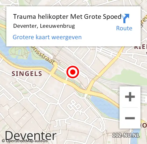 Locatie op kaart van de 112 melding: Trauma helikopter Met Grote Spoed Naar Deventer, Leeuwenbrug op 7 september 2021 09:55