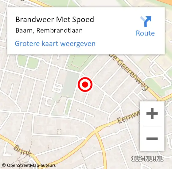 Locatie op kaart van de 112 melding: Brandweer Met Spoed Naar Baarn, Rembrandtlaan op 7 september 2021 09:57