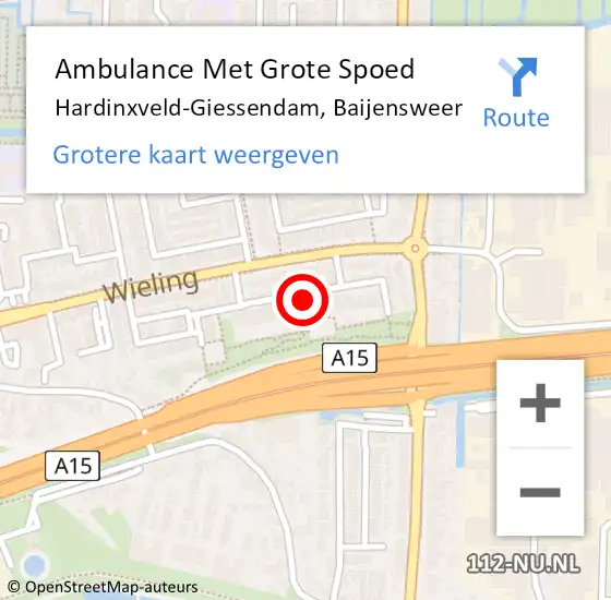 Locatie op kaart van de 112 melding: Ambulance Met Grote Spoed Naar Hardinxveld-Giessendam, Baijensweer op 7 september 2021 10:19