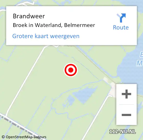 Locatie op kaart van de 112 melding: Brandweer Broek in Waterland, Belmermeer op 7 september 2021 10:35