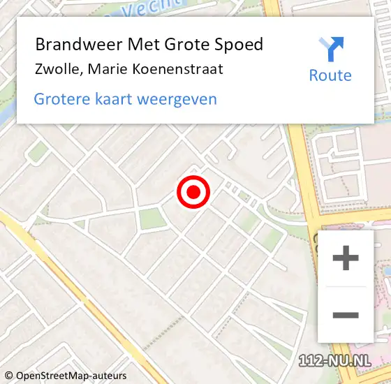 Locatie op kaart van de 112 melding: Brandweer Met Grote Spoed Naar Zwolle, Marie Koenenstraat op 22 juni 2014 04:16