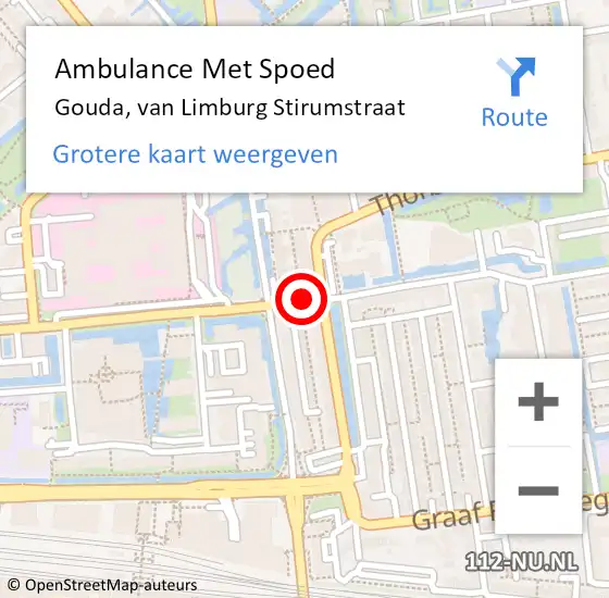 Locatie op kaart van de 112 melding: Ambulance Met Spoed Naar Gouda, van Limburg Stirumstraat op 7 september 2021 11:21