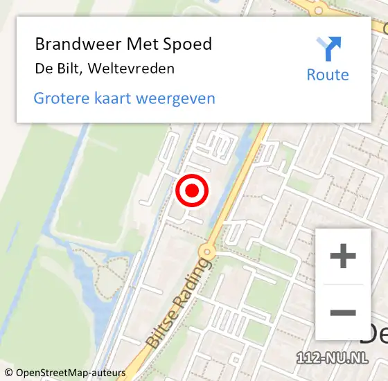 Locatie op kaart van de 112 melding: Brandweer Met Spoed Naar De Bilt, Weltevreden op 7 september 2021 11:38