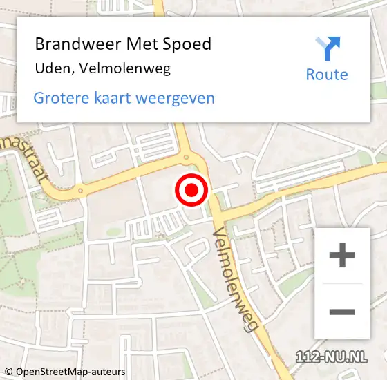 Locatie op kaart van de 112 melding: Brandweer Met Spoed Naar Uden, Velmolenweg op 7 september 2021 11:47