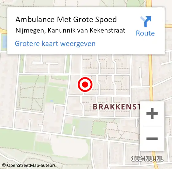 Locatie op kaart van de 112 melding: Ambulance Met Grote Spoed Naar Nijmegen, Kanunnik van Kekenstraat op 7 september 2021 12:15