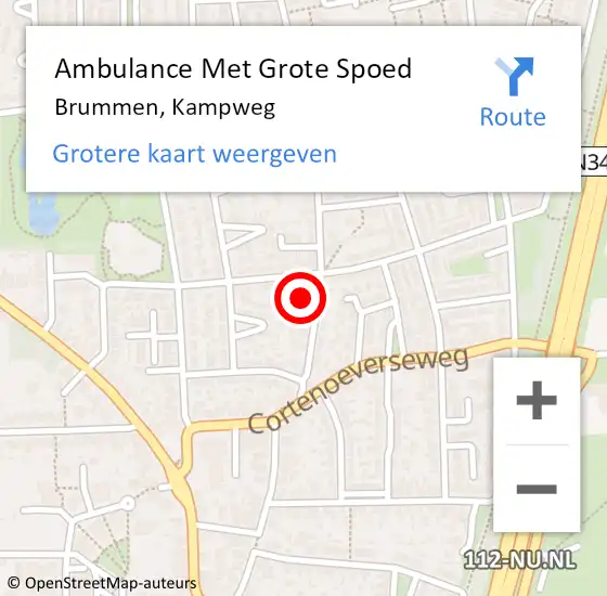 Locatie op kaart van de 112 melding: Ambulance Met Grote Spoed Naar Brummen, Kampweg op 7 september 2021 12:16