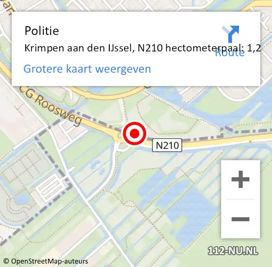 Locatie op kaart van de 112 melding: Politie Krimpen aan den IJssel, N210 hectometerpaal: 1,2 op 7 september 2021 12:58