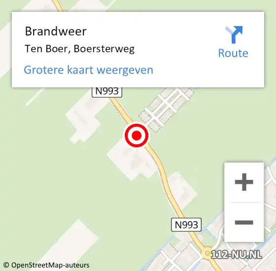 Locatie op kaart van de 112 melding: Brandweer Ten Boer, Boersterweg op 22 juni 2014 04:56