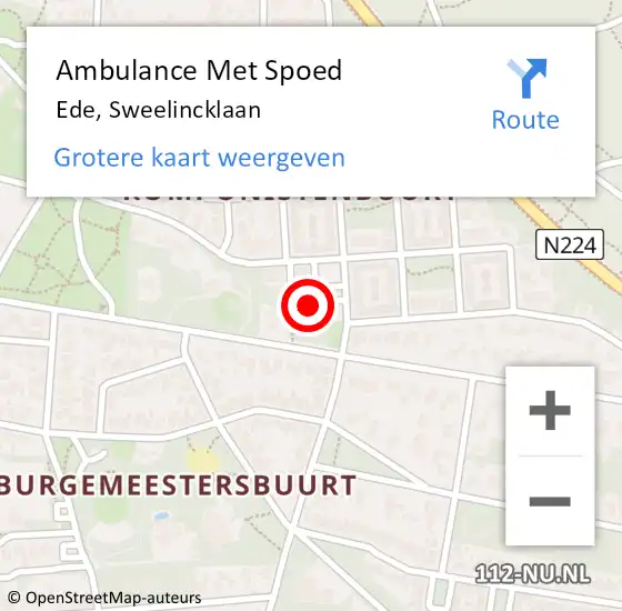 Locatie op kaart van de 112 melding: Ambulance Met Spoed Naar Ede, Sweelincklaan op 7 september 2021 13:26