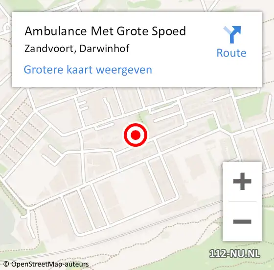 Locatie op kaart van de 112 melding: Ambulance Met Grote Spoed Naar Zandvoort, Darwinhof op 7 september 2021 13:35