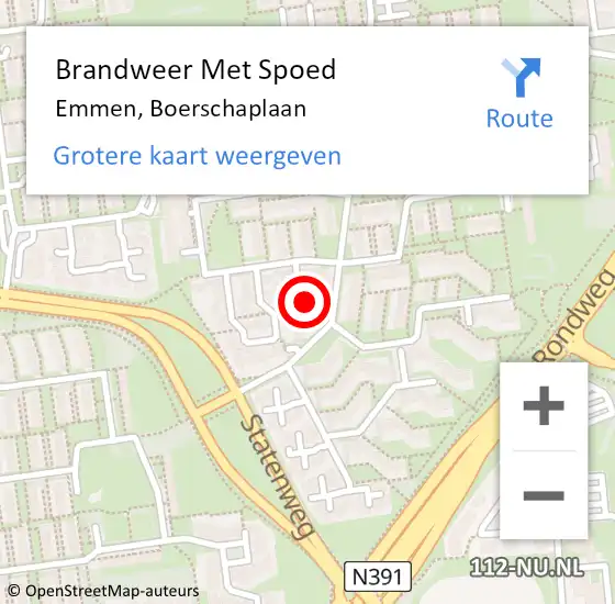 Locatie op kaart van de 112 melding: Brandweer Met Spoed Naar Emmen, Boerschaplaan op 7 september 2021 13:41