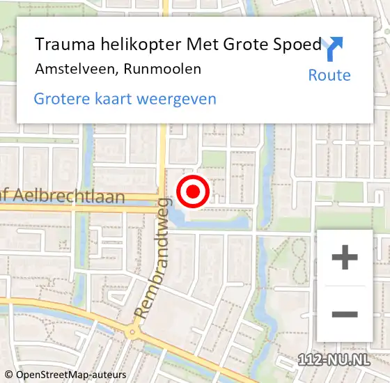 Locatie op kaart van de 112 melding: Trauma helikopter Met Grote Spoed Naar Amstelveen, Runmoolen op 7 september 2021 14:12