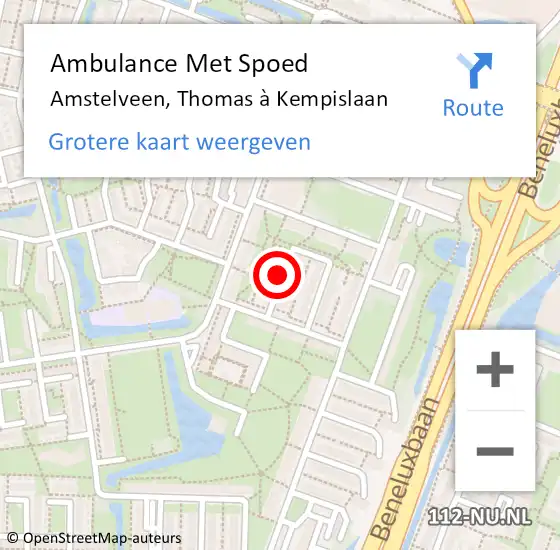 Locatie op kaart van de 112 melding: Ambulance Met Spoed Naar Amstelveen, Thomas à Kempislaan op 7 september 2021 14:15