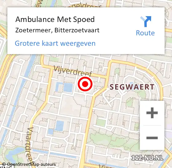 Locatie op kaart van de 112 melding: Ambulance Met Spoed Naar Zoetermeer, Bitterzoetvaart op 7 september 2021 14:27