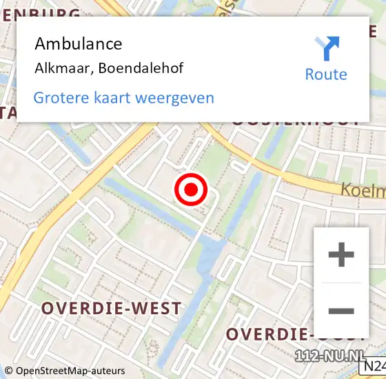 Locatie op kaart van de 112 melding: Ambulance Alkmaar, Boendalehof op 7 september 2021 14:46