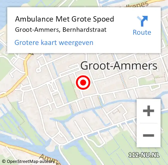 Locatie op kaart van de 112 melding: Ambulance Met Grote Spoed Naar Groot-Ammers, Bernhardstraat op 7 september 2021 15:11