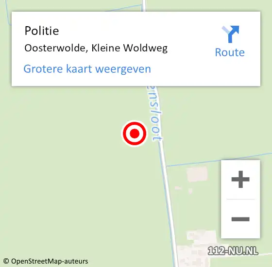 Locatie op kaart van de 112 melding: Politie Oosterwolde, Kleine Woldweg op 7 september 2021 15:11