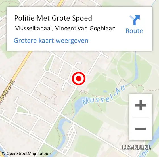 Locatie op kaart van de 112 melding: Politie Met Grote Spoed Naar Musselkanaal, Vincent van Goghlaan op 7 september 2021 15:13