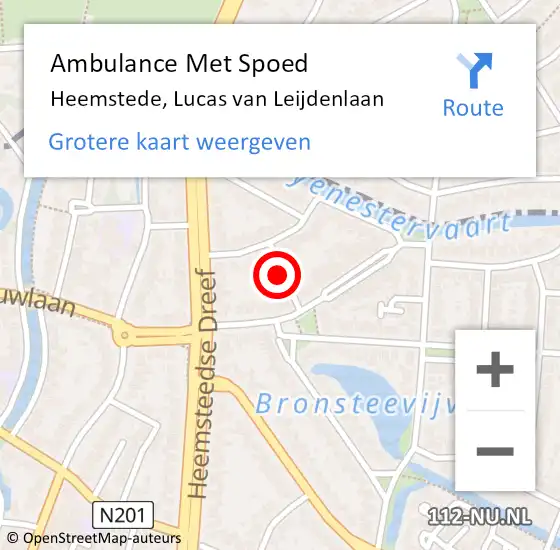 Locatie op kaart van de 112 melding: Ambulance Met Spoed Naar Heemstede, Lucas van Leijdenlaan op 7 september 2021 15:22