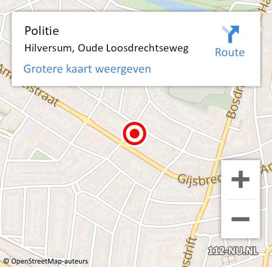 Locatie op kaart van de 112 melding: Politie Hilversum, Oude Loosdrechtseweg op 7 september 2021 16:10