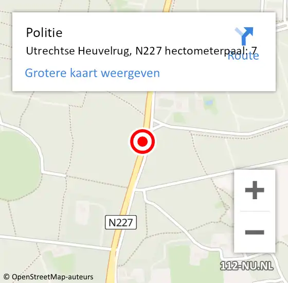 Locatie op kaart van de 112 melding: Politie Utrechtse Heuvelrug, N227 hectometerpaal: 7 op 7 september 2021 16:14