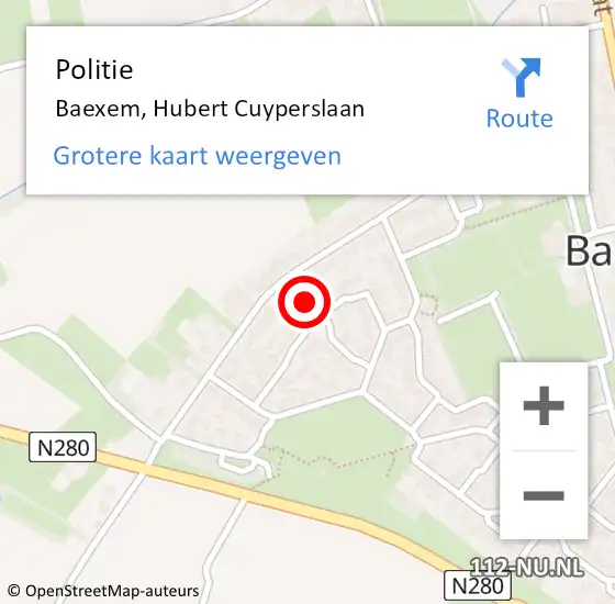 Locatie op kaart van de 112 melding: Politie Baexem, Hubert Cuyperslaan op 7 september 2021 16:16
