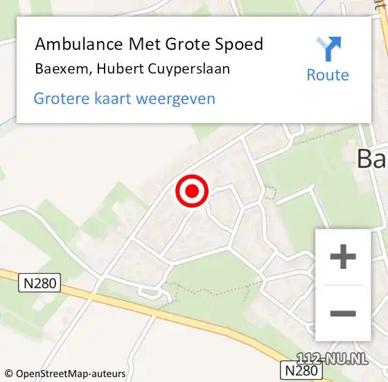 Locatie op kaart van de 112 melding: Ambulance Met Grote Spoed Naar Baexem, Hubert Cuyperslaan op 7 september 2021 16:16